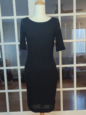 Banana Republic Black Eyelet Midi Sheath Dress